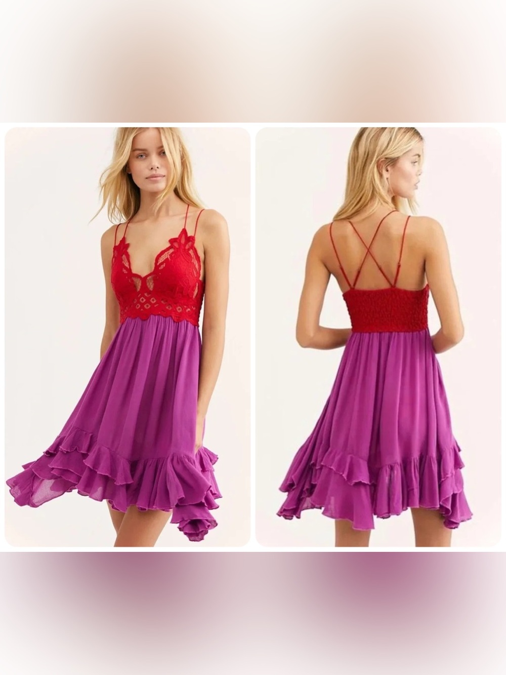 Free People FP One Adella Slip Dress - Lipstick Combo